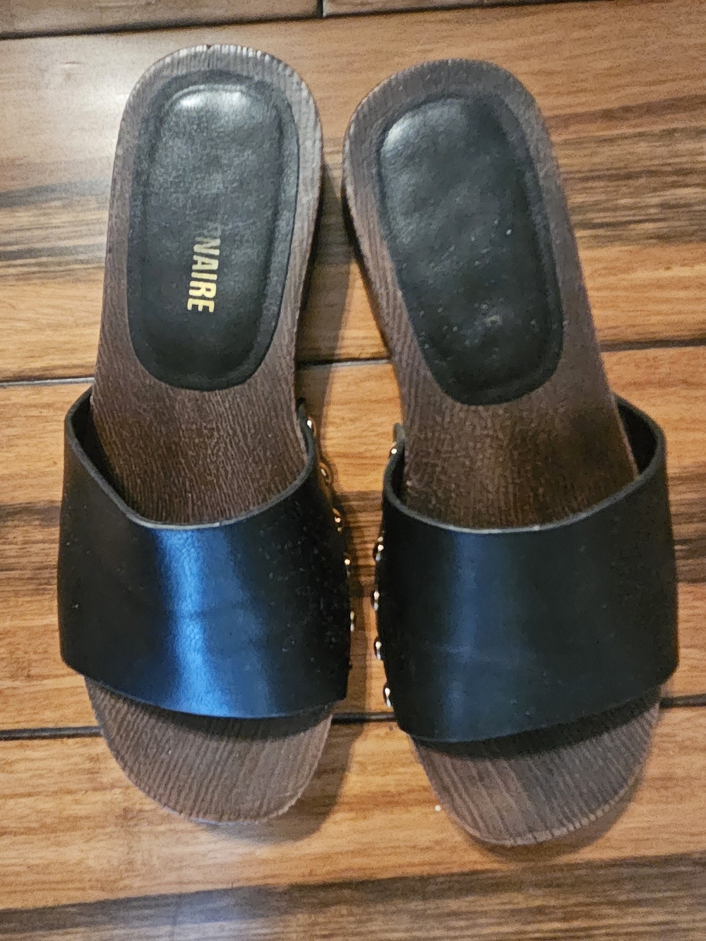 Black Slide Mules with Stud Detail
